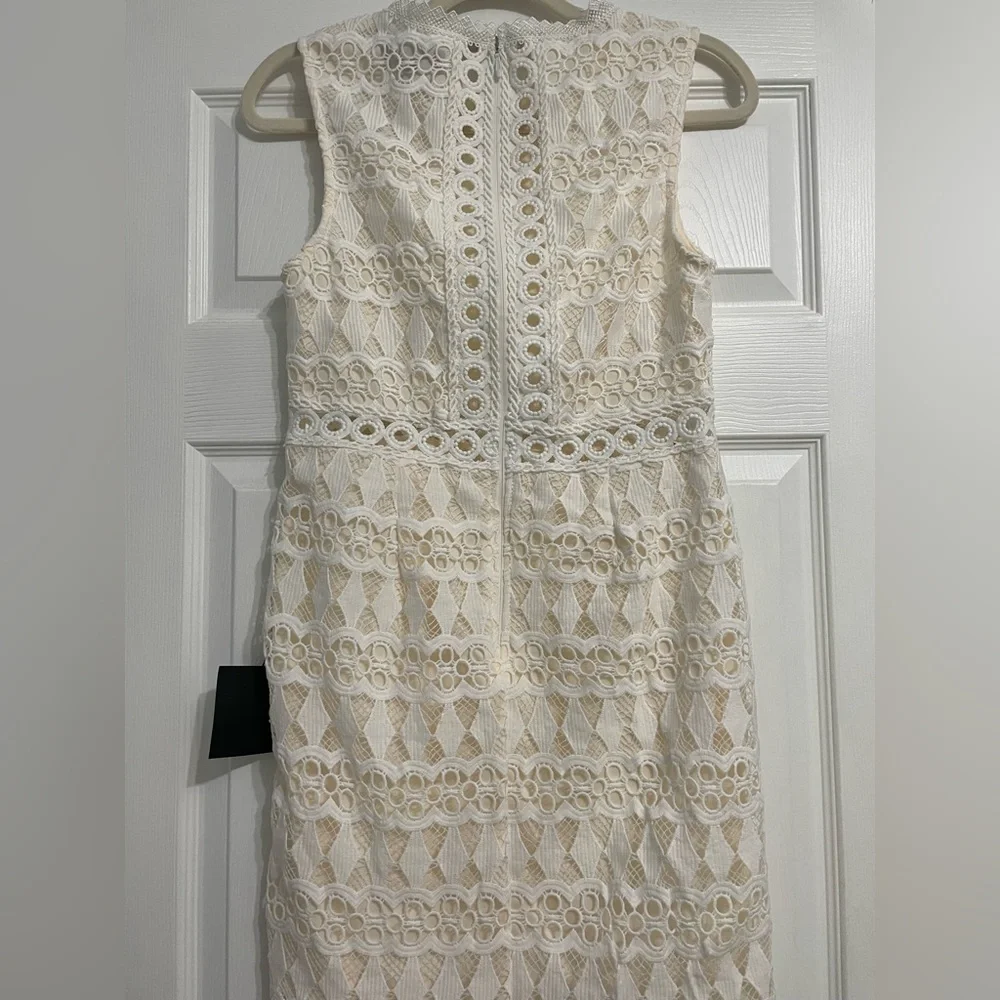 NWT Lulu’s White & Cream Crochet Sleeveless Dress, Size M, Bridal Shower Dress - Picture 8 of 11